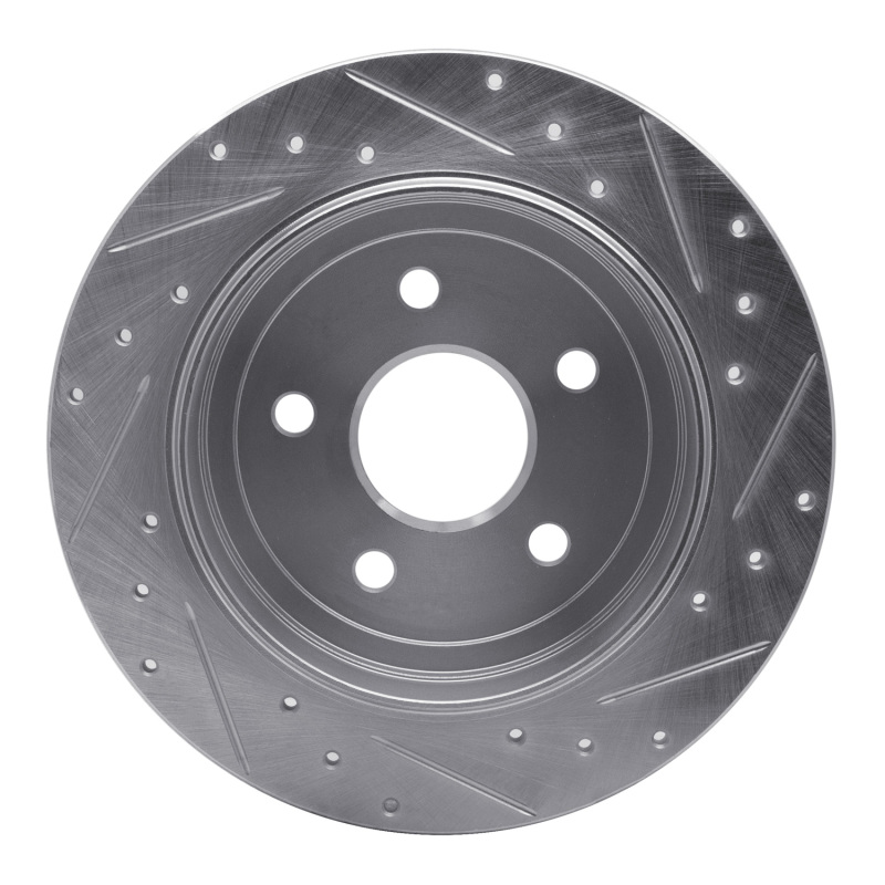 Jeep Commander Brake Rotor (1) - Rear Left - R1 Concepts - Drilled & Slotted - Silver - `05-`10